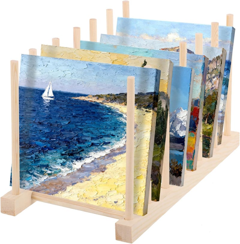Rainmae 2 Pack Art Drying Rack Art Storage Rack, Wood Kids Bookshelf for Display, 6 Layers Paint Display Rack Storage Stand for Canvas, Art Storage Organizer for Painting Canvas, Tabletop Art Rack - Image 1